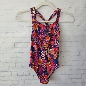 Garnet Hill Girls Size 8 Wave Rider Scrunch Back One Piece Swimsuit Floral NEW